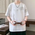 Hong Kong Style Letter Print Casual Loose Fit Short Sleeve T Shirt White