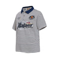 Blue Floral Emblem Embroidered Stripe Short Sleeve Cotton Shirt