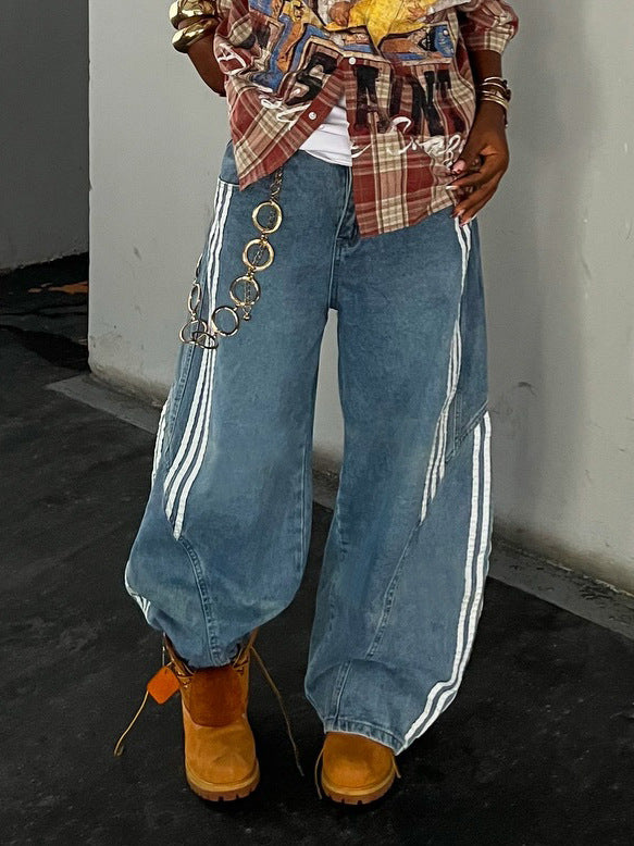 Deconstructed Asymmetrical Patchwork Denim Jeans For Streetwear With Dagger Cut