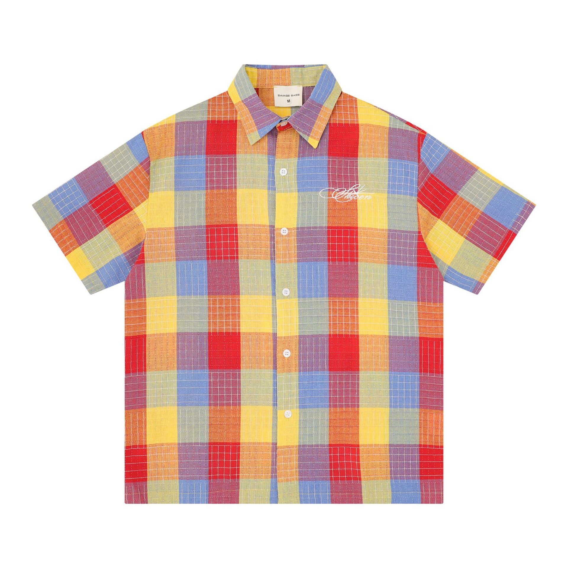 China Chic Emblem Letter Embroidered Short Sleeve Cotton Shirt