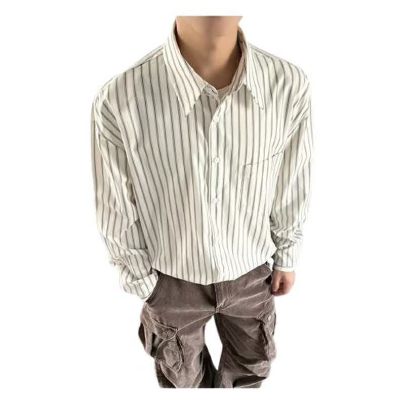 Men's White Long Sleeve Shirt For Daily Wear Polyester Loose Fit