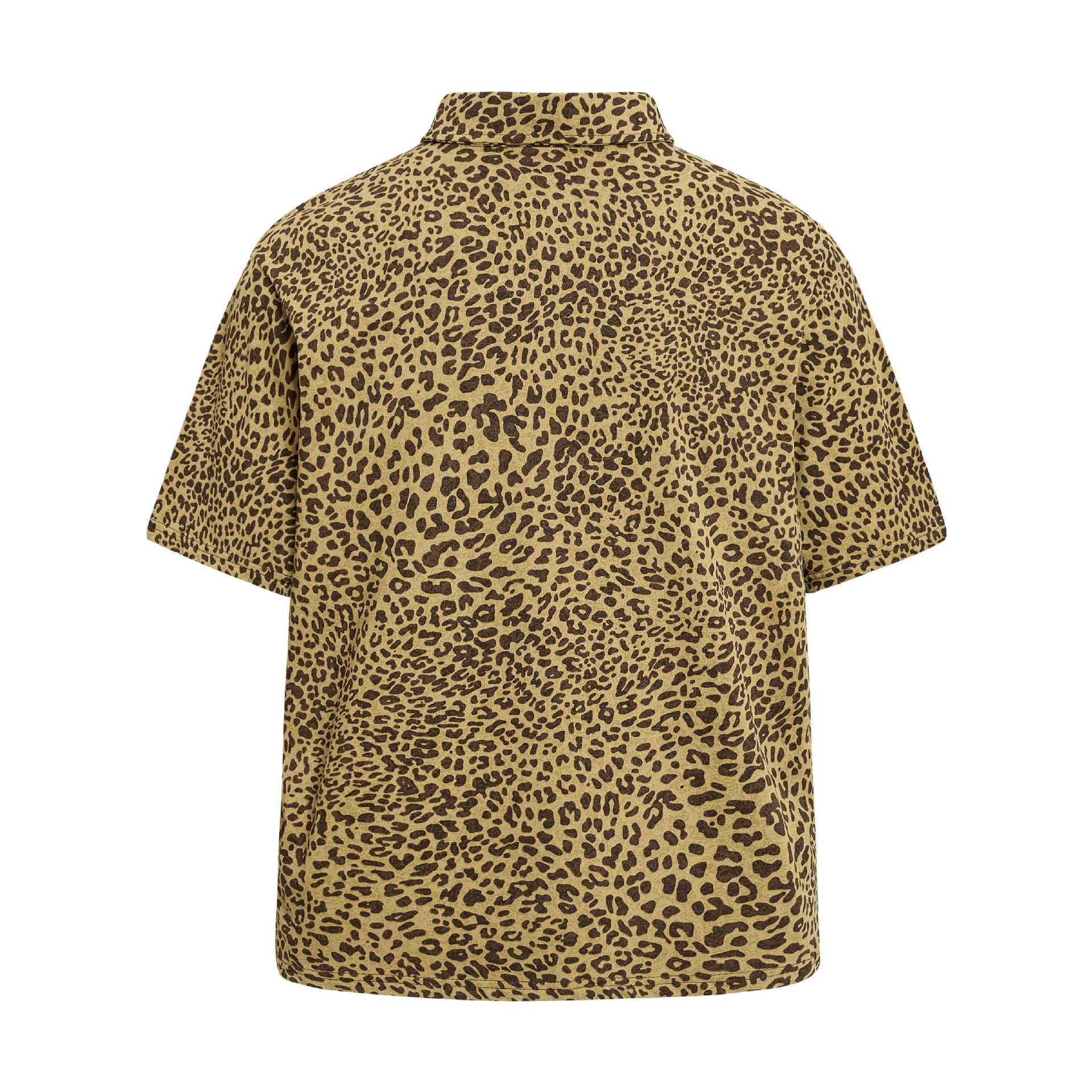 Leopard Print Badge Embroidered Short Sleeve Shirt For Men Cotton Blend Casual