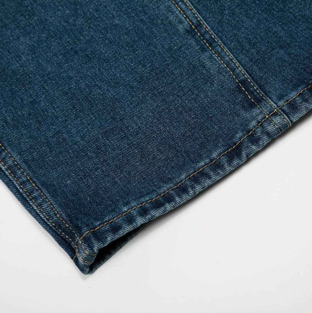 Retro Street Style Denim Long Pants Mid Waist Loose Fit Blue Cotton