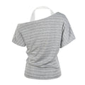 Cotton Blend Halter Neck Striped Asymmetrical Off Shoulder Cropped Top