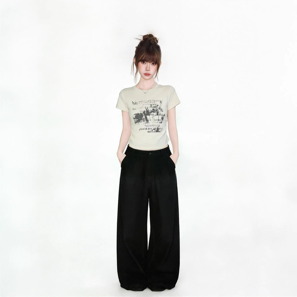 Khaki Round Neck Short Sleeve Printed T Shirt For Women With Gathered Waist
