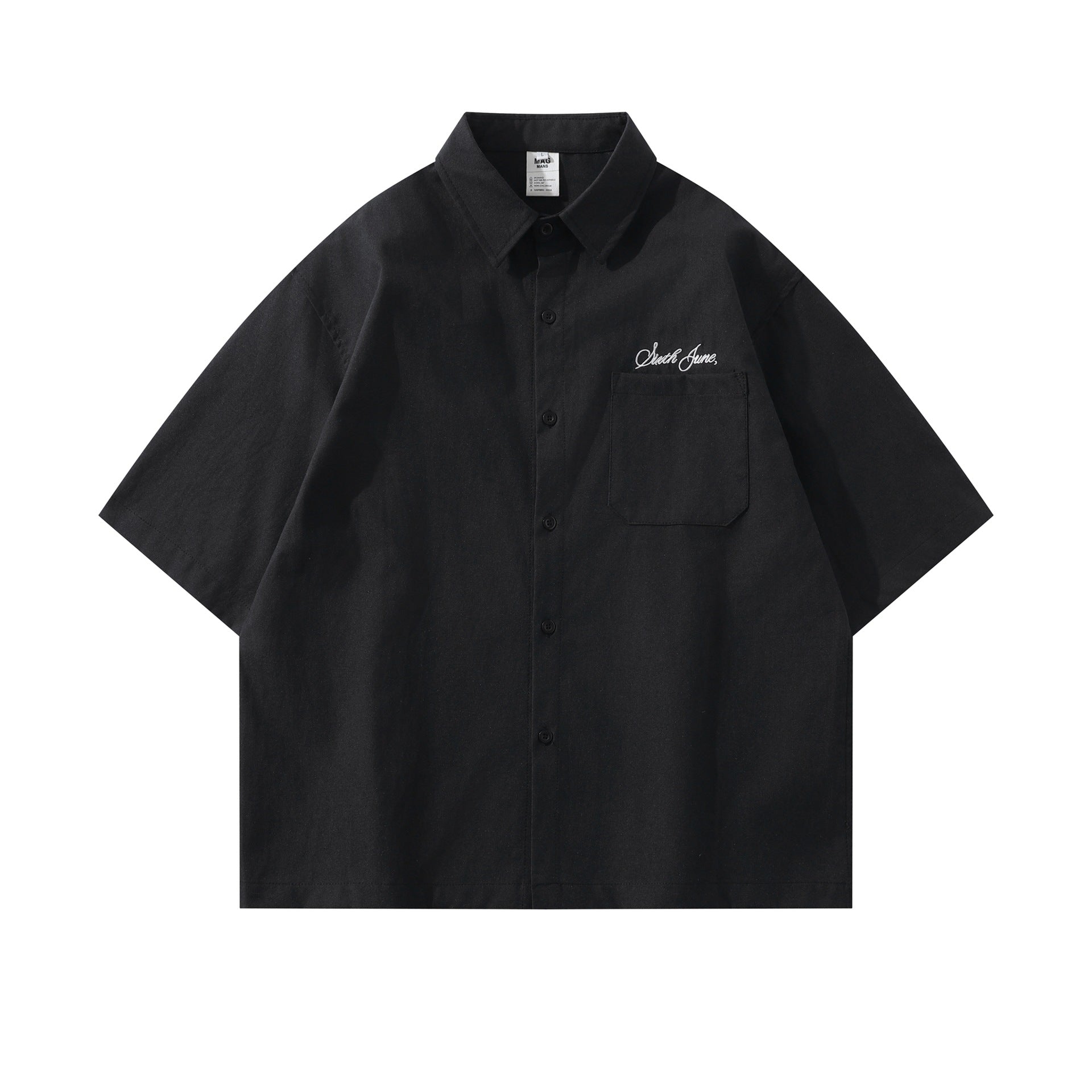 Embroidered Front And Back Letters Mens Short Sleeve Cotton Shirt Casual
