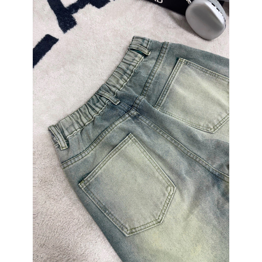Mens Ripped Denim Pants Vintage Loose Wide Leg Long Trousers