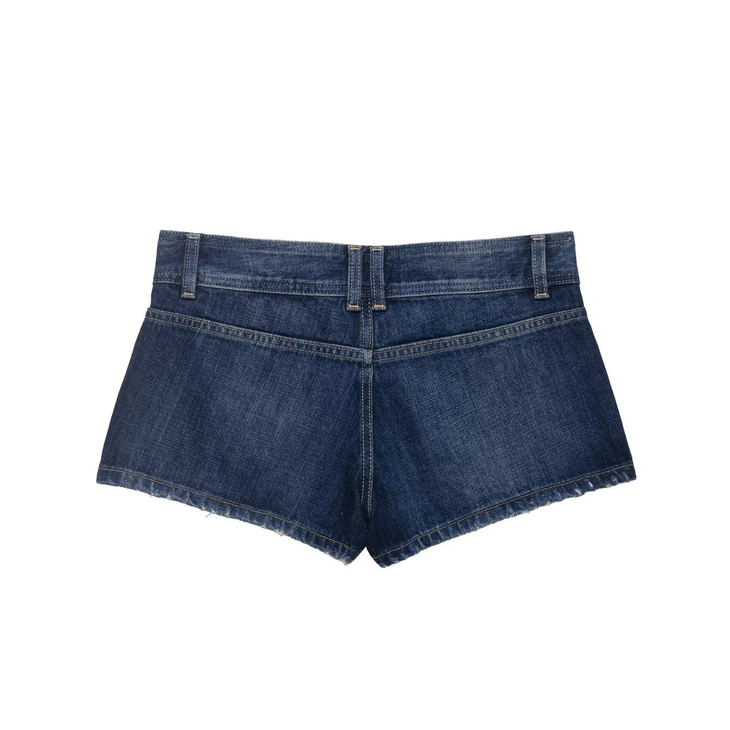 Navy Blue High Waist Mini Shorts Hot Pants Polyester Street Style