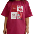 Rose Red Loose Fit Short Sleeve Round Neck Cotton T Shirt Unisex Casual