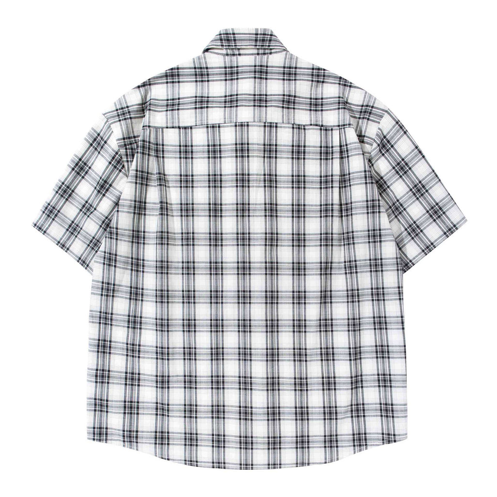 Double Pocket Plaid Shirt T Shirt Loose Fit Cotton With Turn Down Collar