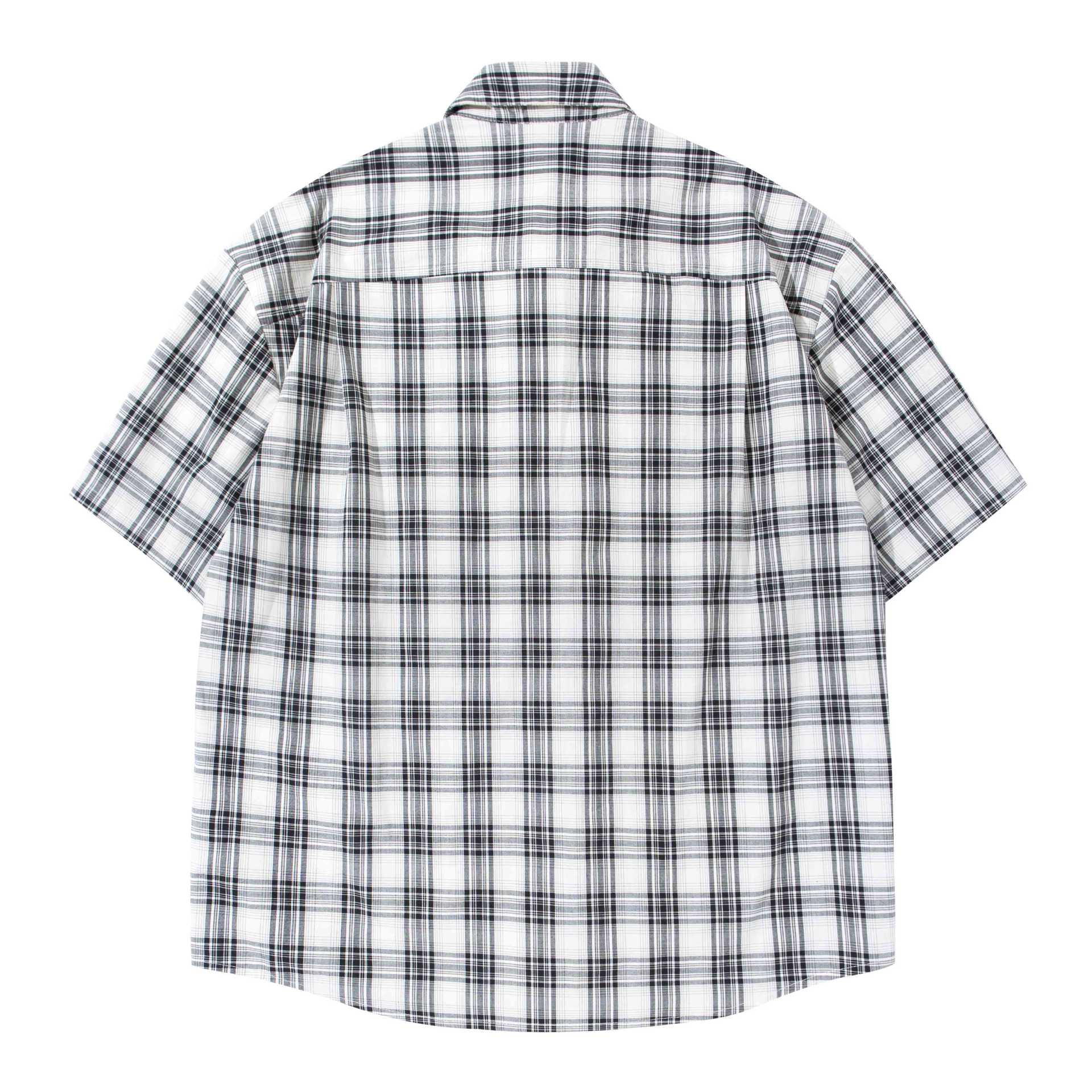 Double Pocket Plaid Shirt T Shirt Loose Fit Cotton With Turn Down Collar