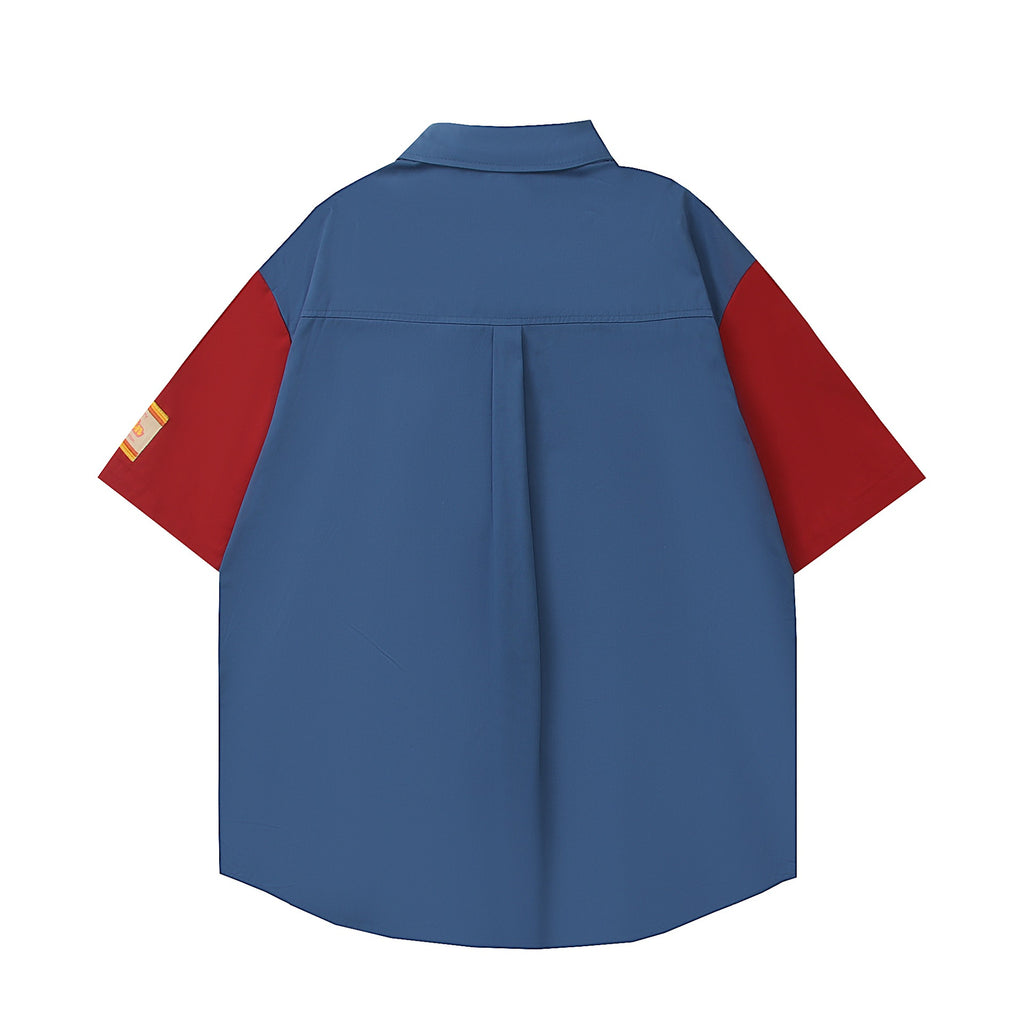 Mickey Color Block Embroidered Short Sleeve Shirt For Men Cotton