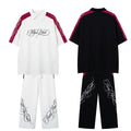 Fragmented Flower Print Cotton Short Sleeve Shirt Loose Fit Black And White
