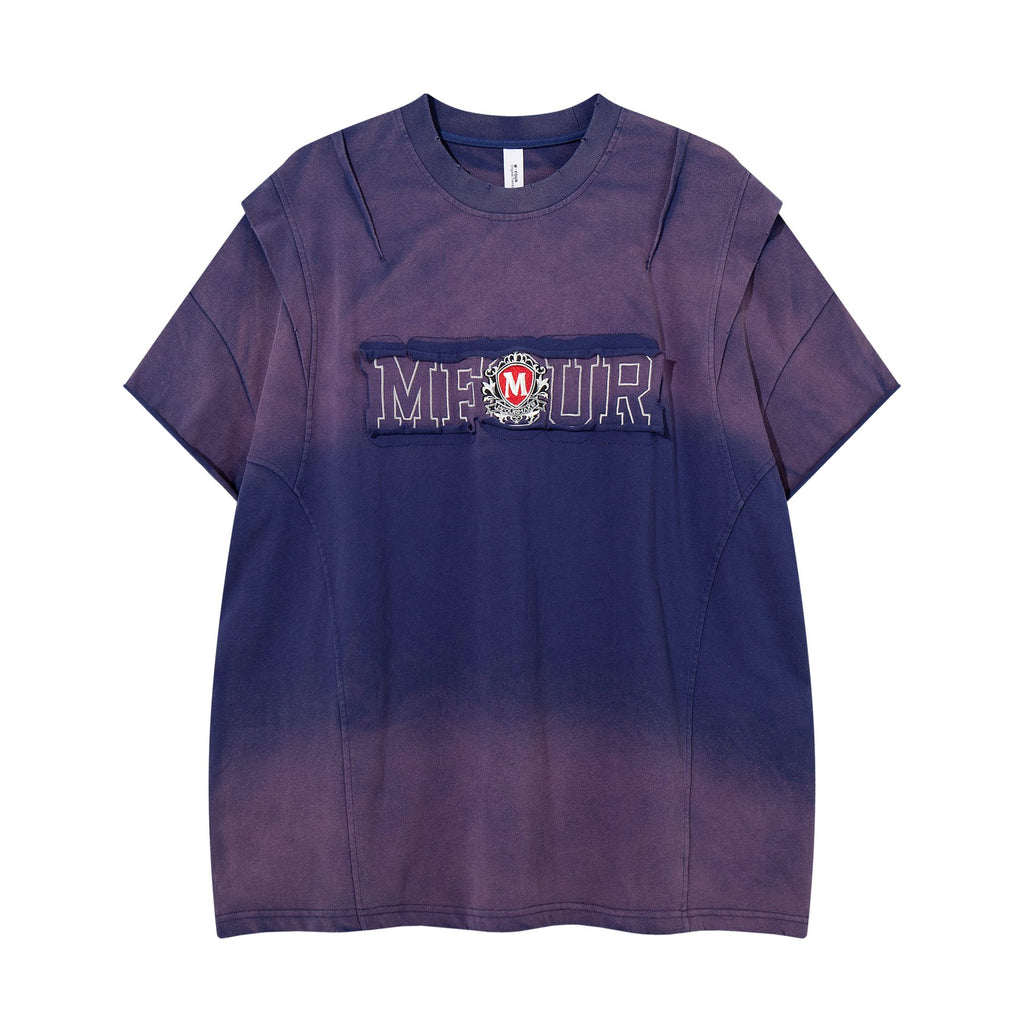 Gradient Deconstruction Splicing Short Sleeve Shirt For Men