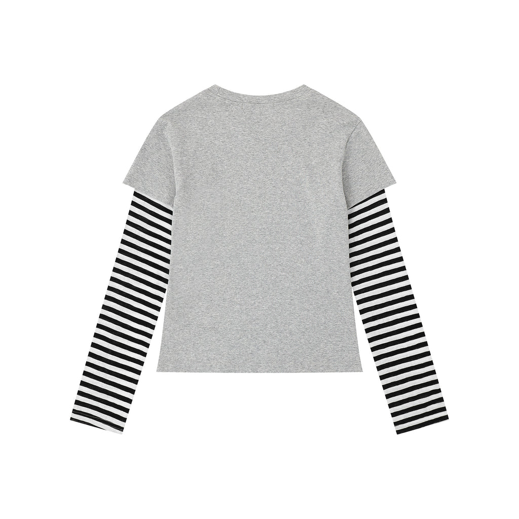 Heart Print Two Piece Long Sleeve Striped Color Block Top Slim Fit