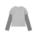 Heart Print Two Piece Long Sleeve Striped Color Block Top Slim Fit