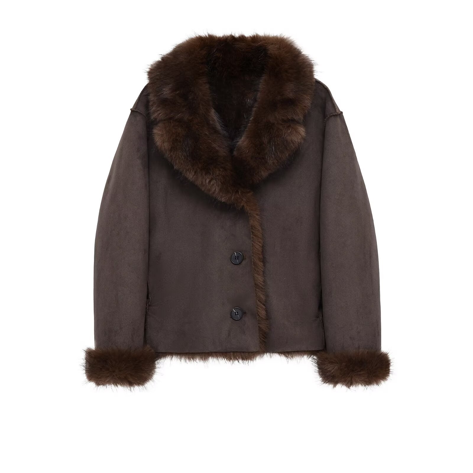 Dark Brown Women Streetwear Winter Outerwear With Suit Collar