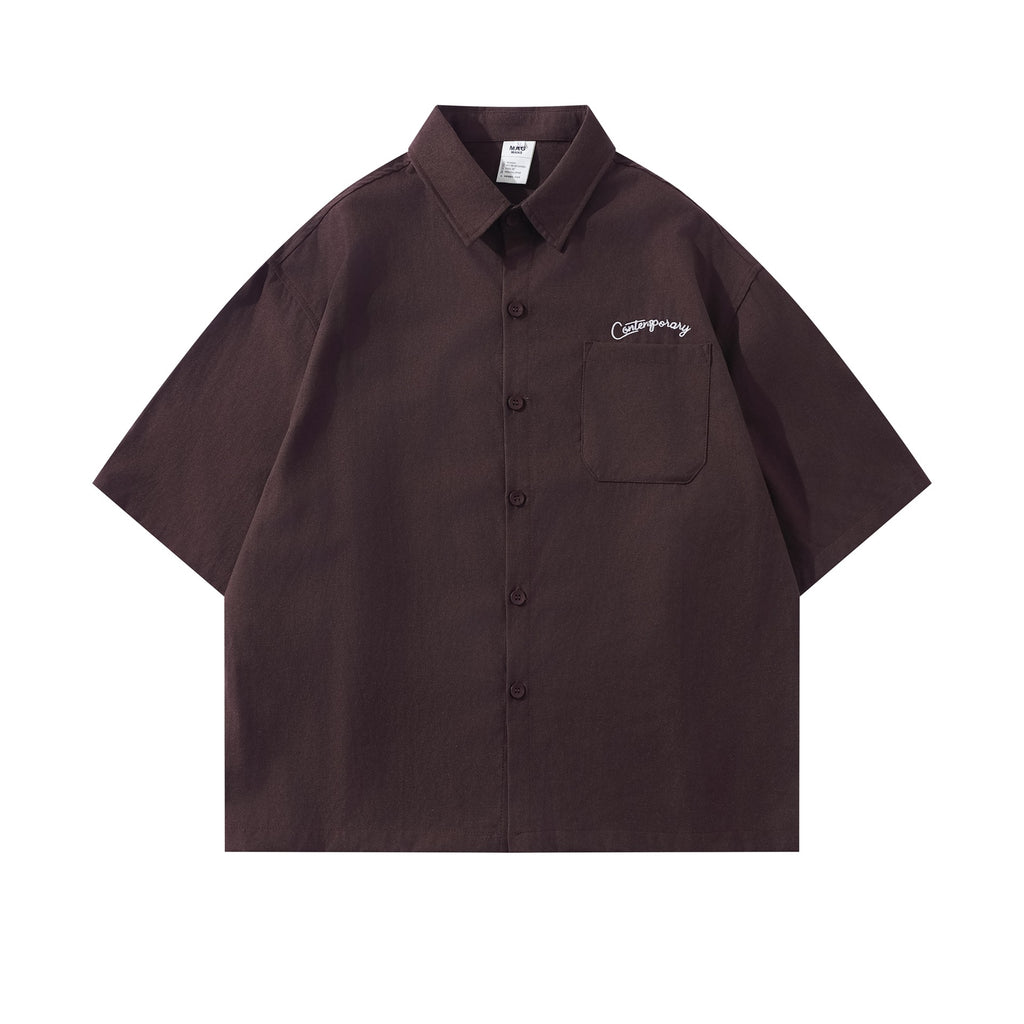 Minimally Embroidered Cotton Shirt T Shirt Loose Fit Turn Down Collar For Men