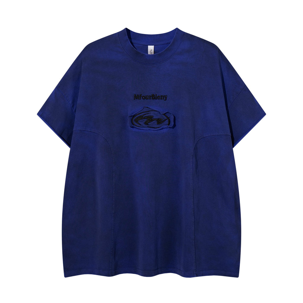 Tie Dye Embroidered Floral Short Sleeve Pullover Tee for Men Cotton Blend