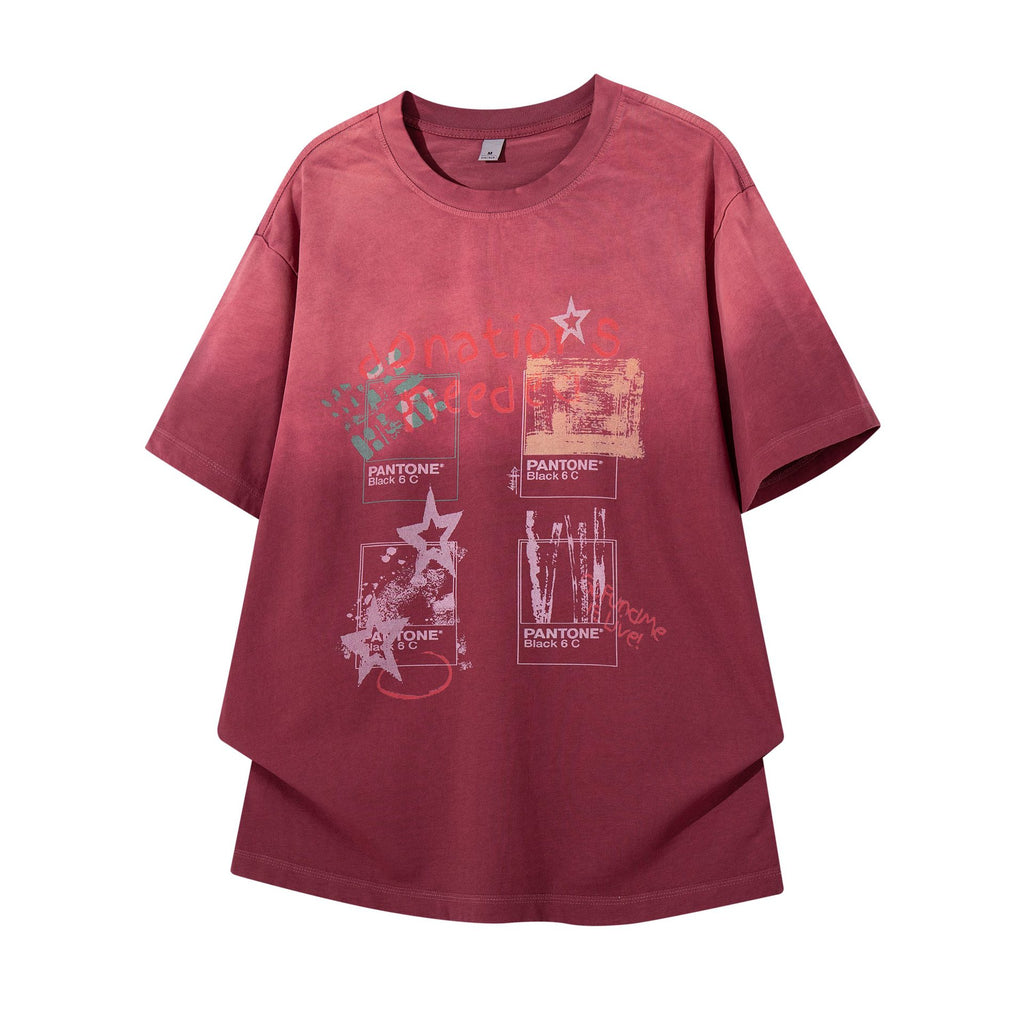 Gradient Distressed Floral Print Short Sleeve Shirt For Men Casual Cotton Blend
