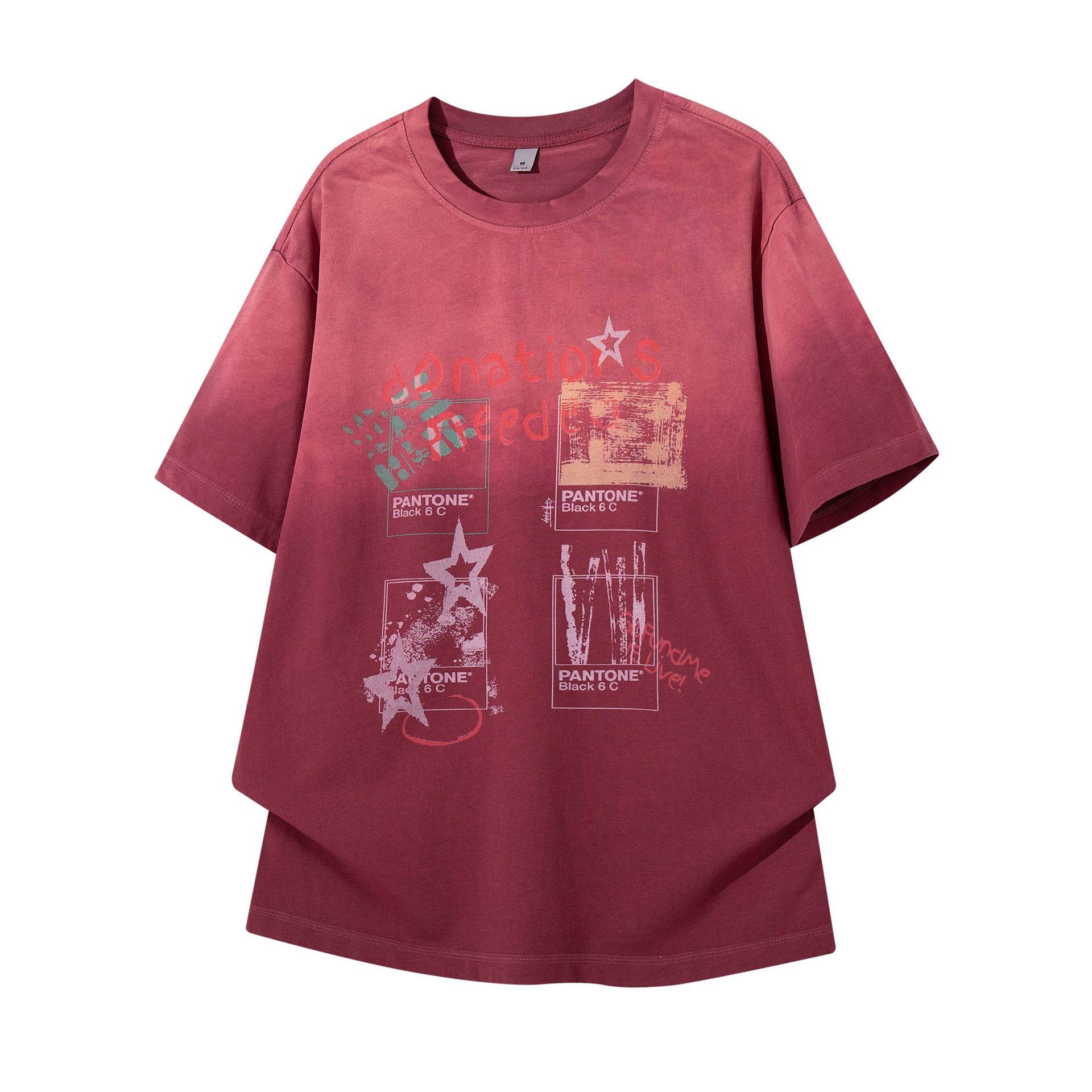 Gradient Distressed Floral Print Short Sleeve Shirt For Men Casual Cotton Blend