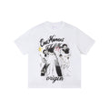 Rock Portrait Printed Short Sleeve Cotton Blend T Shirt With Flower Pattern