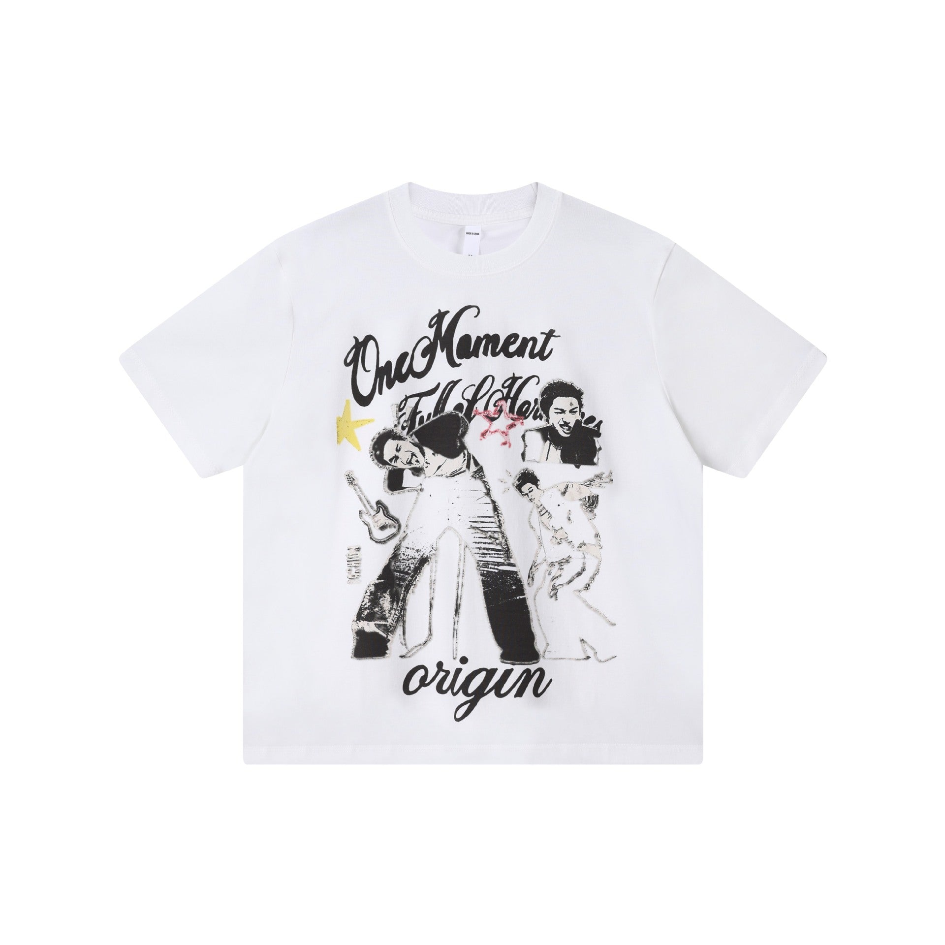 Rock Portrait Printed Short Sleeve Cotton Blend T Shirt With Flower Pattern