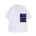 Embroidered Checkered Short Sleeve Shirt for Men Casual Polyester