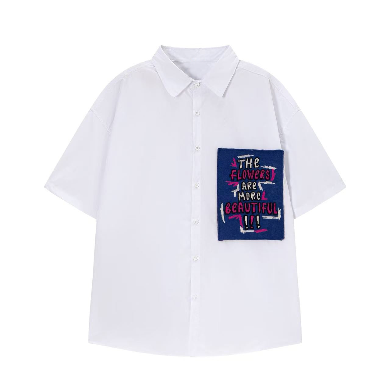 Embroidered Checkered Short Sleeve Shirt for Men Casual Polyester