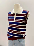 Color Block Stripe Knit Vest For Women Red Blue Sleeveless Office Wear