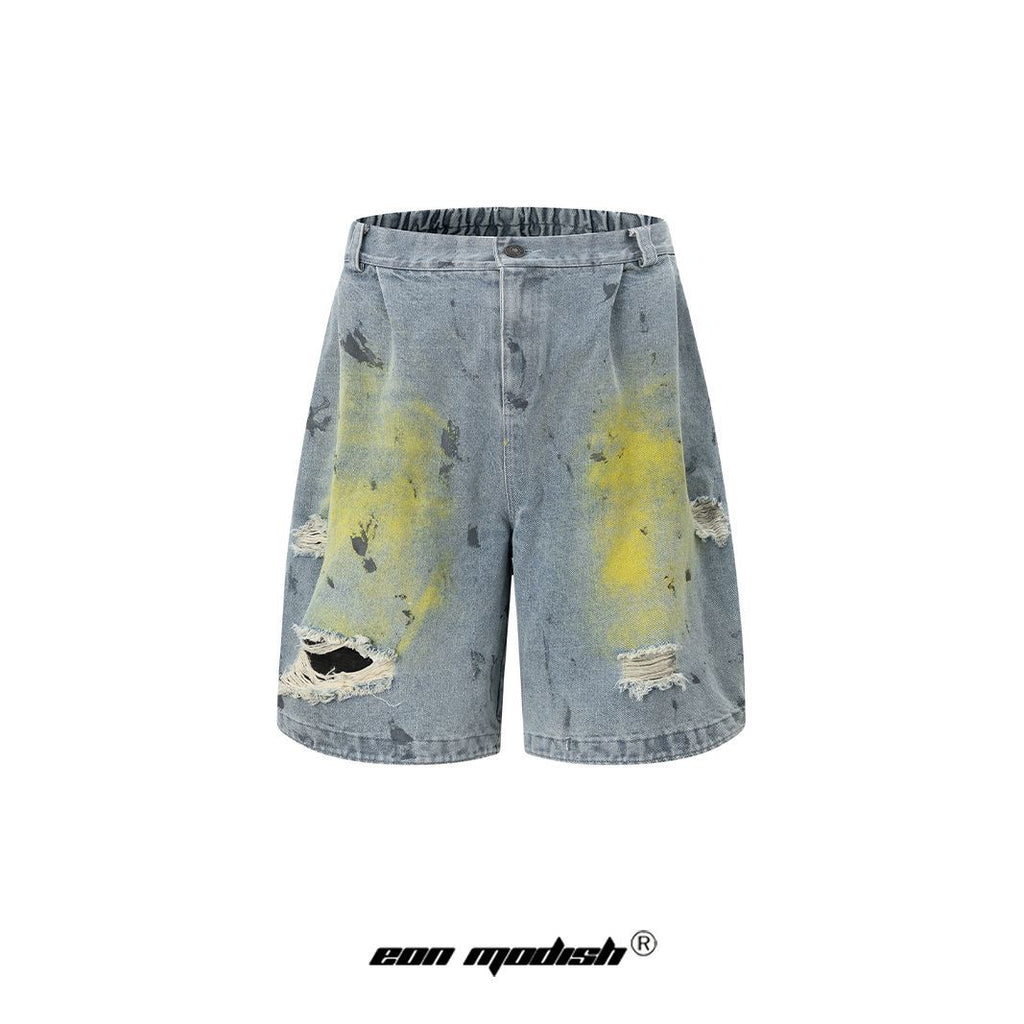 Personalized Street Style Denim Shorts Loose Fit Blue Cotton