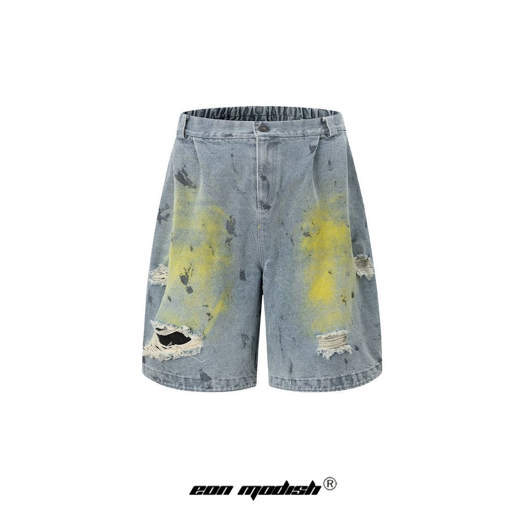 Personalized Street Style Denim Shorts Loose Fit Blue Cotton