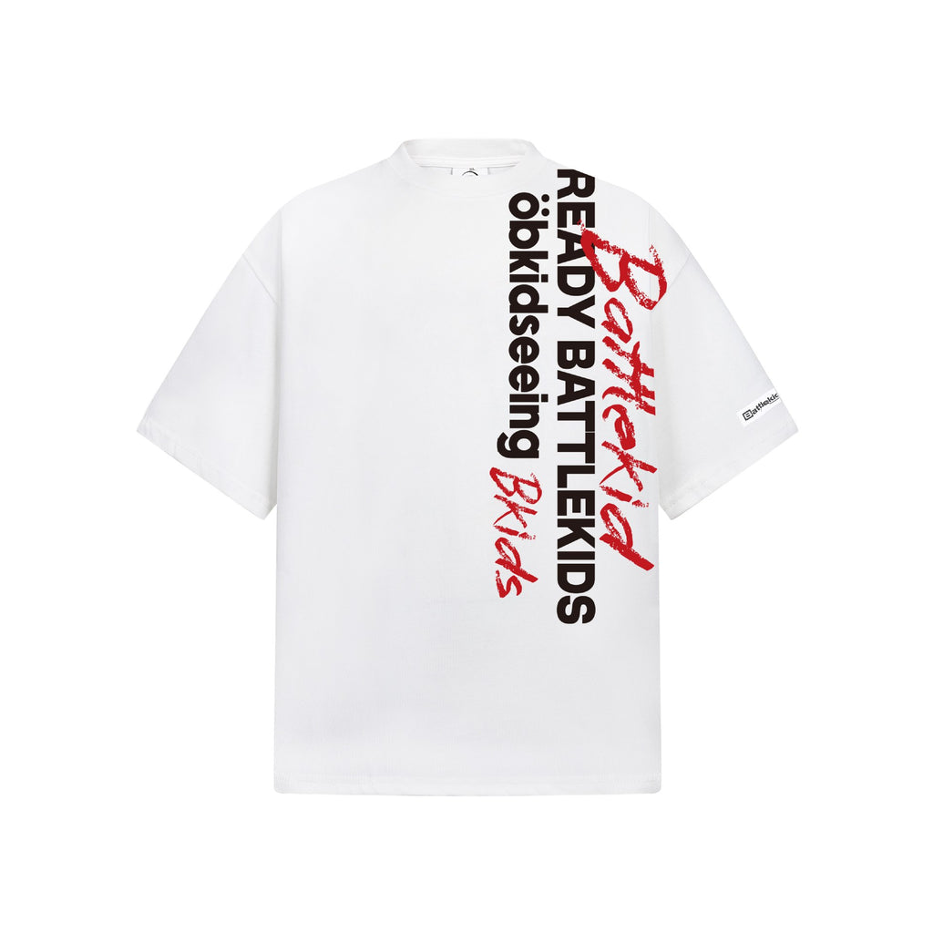 Vertical Slogan Printed Short Sleeve Cotton T Shirt For Men