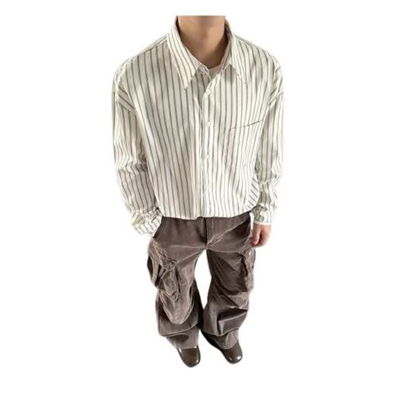 Men's White Long Sleeve Shirt For Daily Wear Polyester Loose Fit