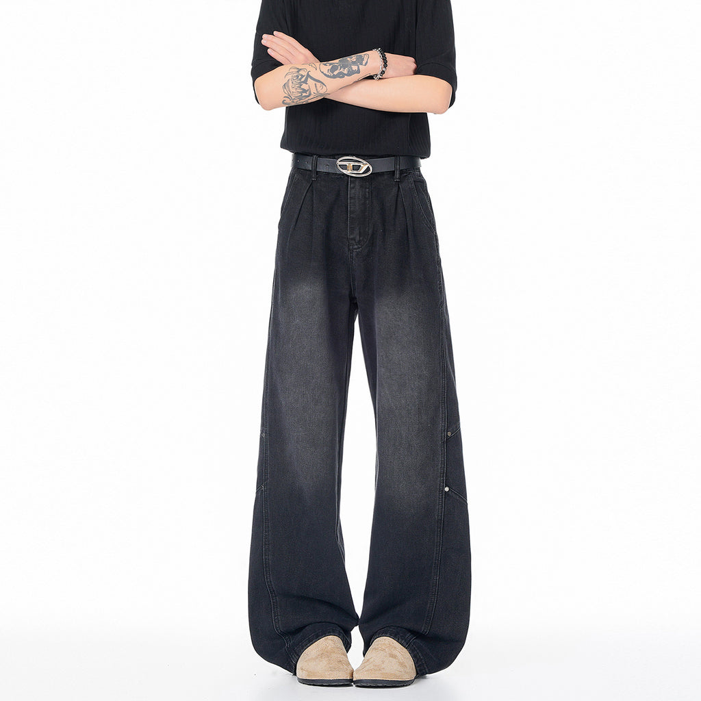 Patchwork Jeans For Men Trendy Washed Wide Leg Pants
