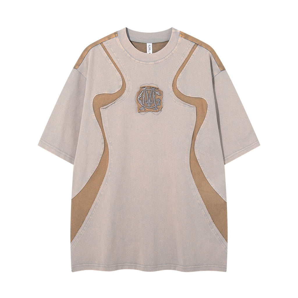 Alien Splicing Short Sleeve Shirt With Fragmented Flowers Pattern