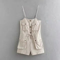 Apricot Sleeveless High Waist Wide Leg Shorts With Three Dimensional Pocket