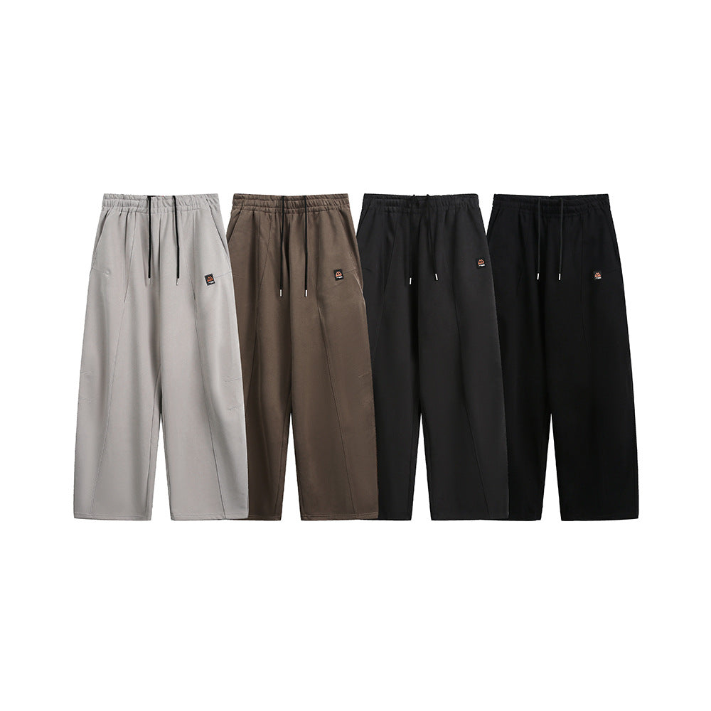 Street Style Casual Long Pants Mid Waist Drawstring Loose Fit