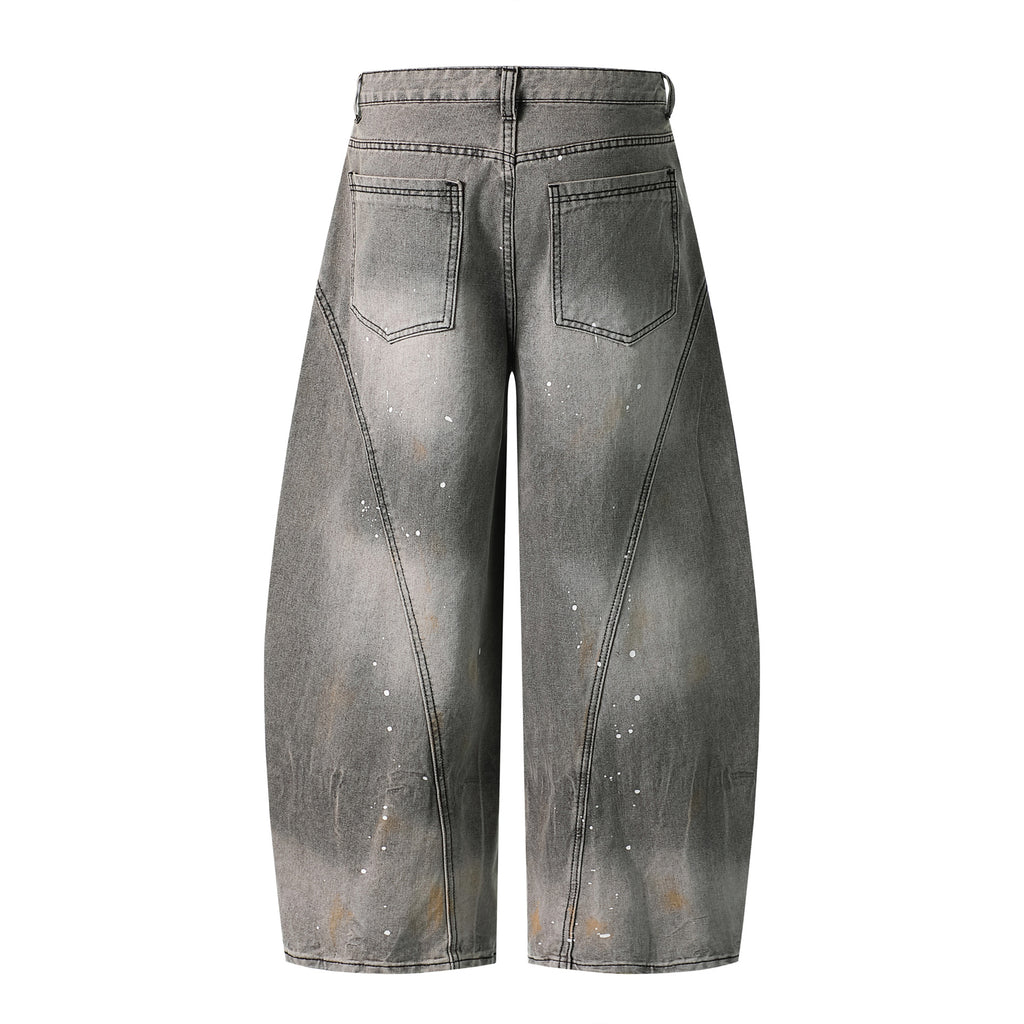 Gradient Splatter Denim Patchwork Wide Leg Pants With Heavy Wash And High Waist