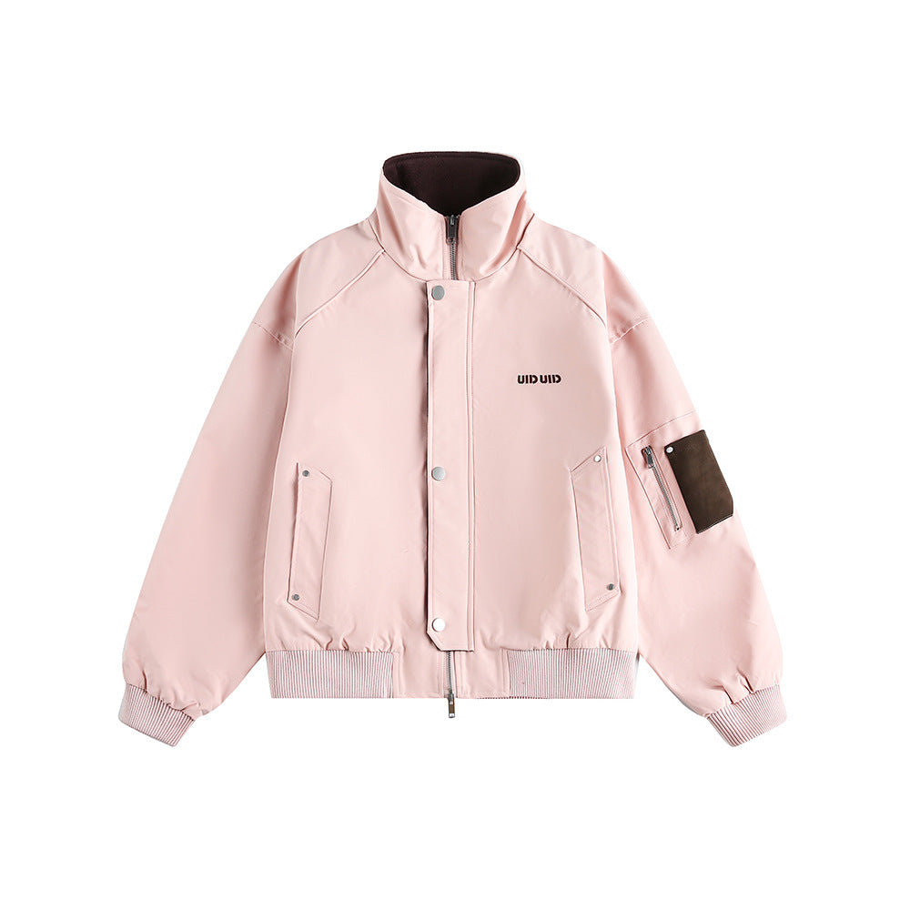 Street Style High Street Jacket With Stand Collar Versatile Pink And Dark Blue