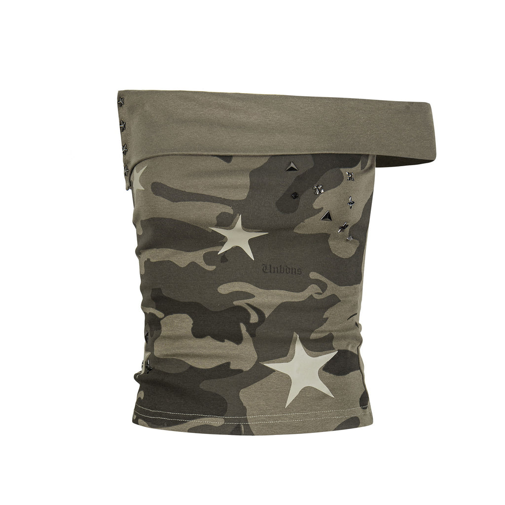Color Block Off Shoulder Star Print Tee Shirt For Women