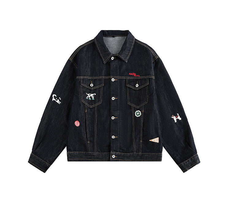 Street Style High Street Denim Jacket Collarless Loose Fit