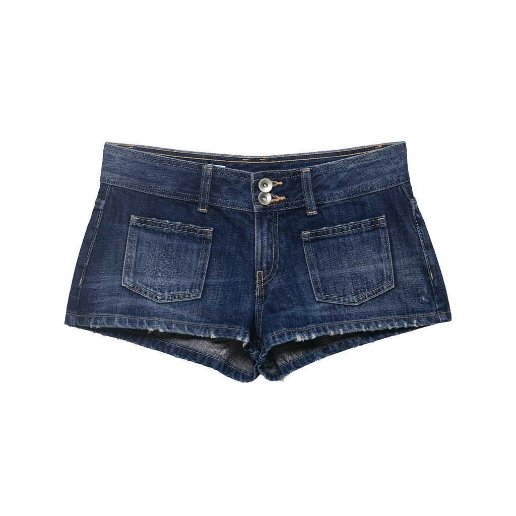 Navy Blue High Waist Mini Shorts Hot Pants Polyester Street Style