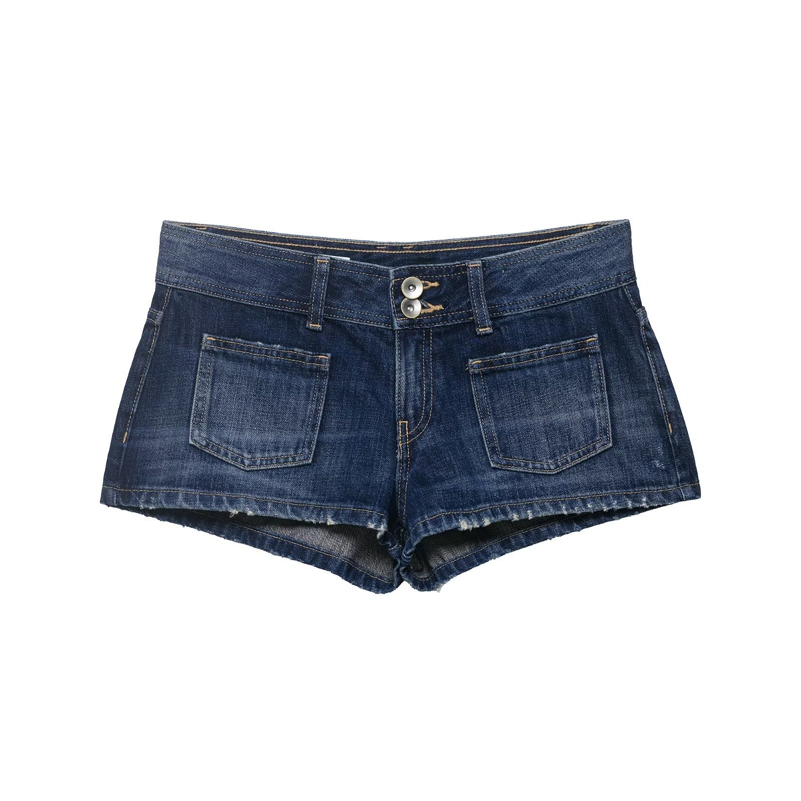 Navy Blue High Waist Mini Shorts Hot Pants Polyester Street Style
