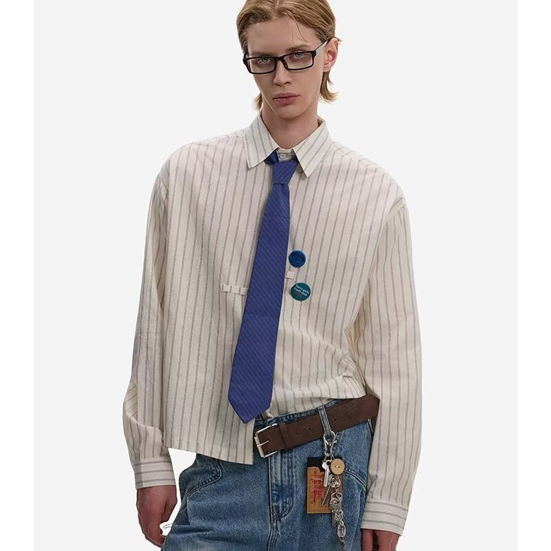 Men's Long Sleeve Vertical Stripe Casual Shirt Jacket Loose Fit