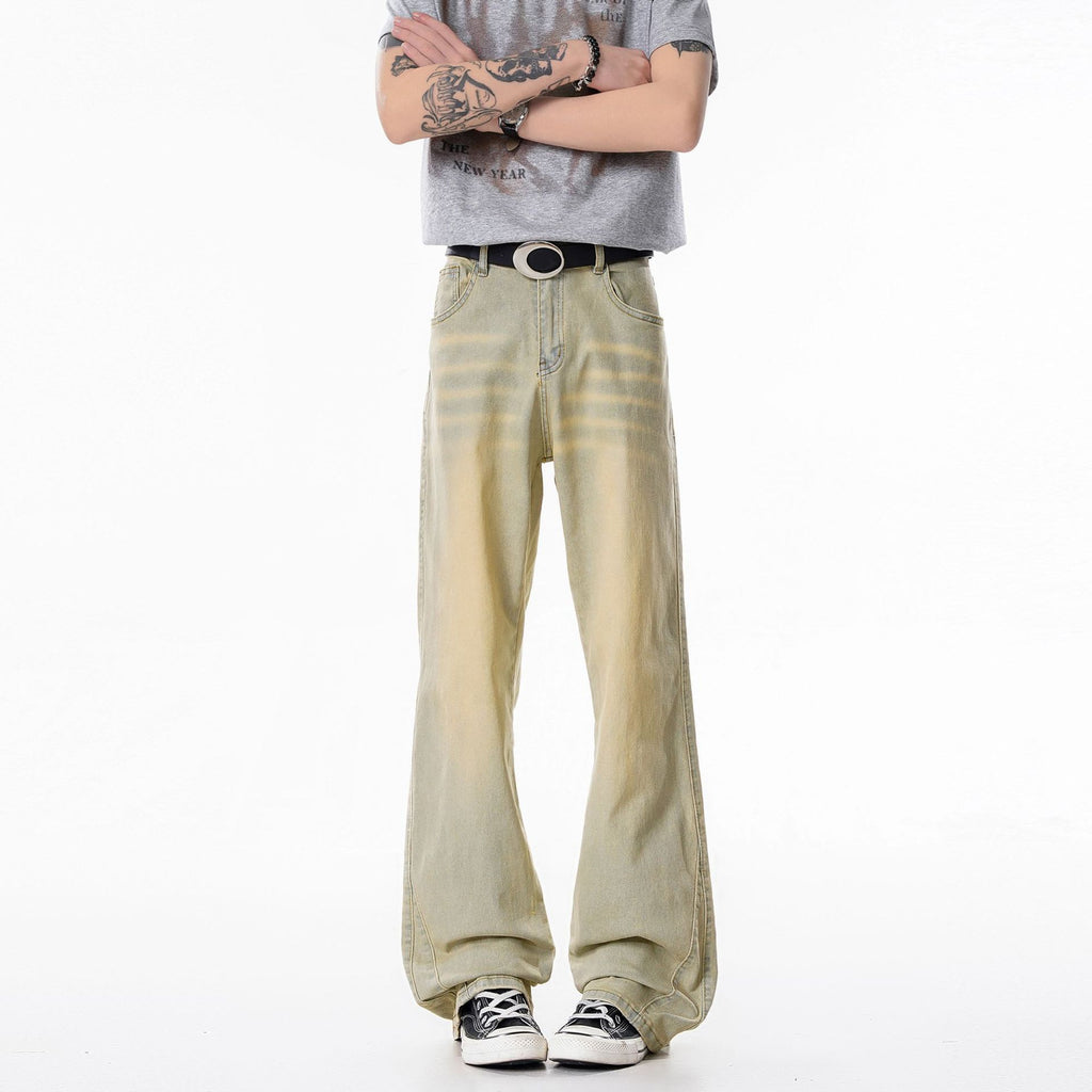 Slim Fit Straight Leg Denim Jeans For Men Washed Cotton Zipper Fly