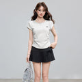 Womens Cotton Round Neck Long Sleeve Inner Top Fitted T Shirt Butterfly Pattern
