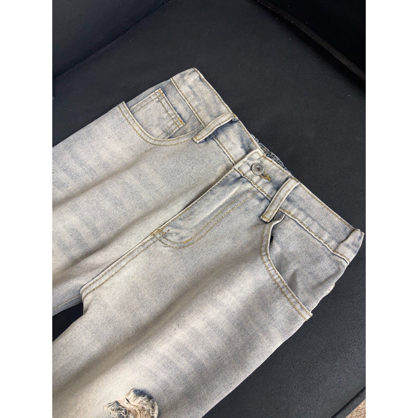Vintage Street Style Distressed Denim Pants Loose Fit Mid Rise