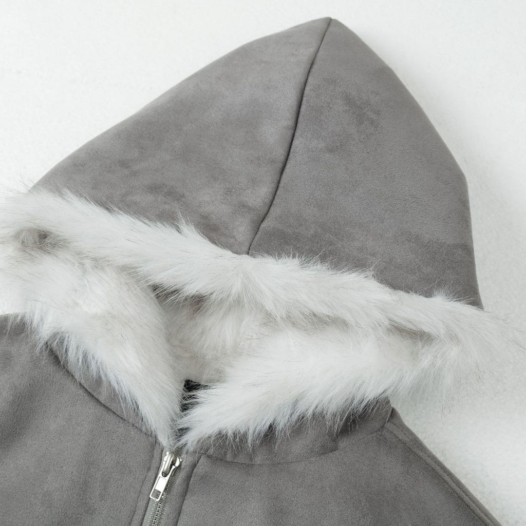 Grey Street Style Hooded Loose Fit Jacket For Youth Autumn Wear