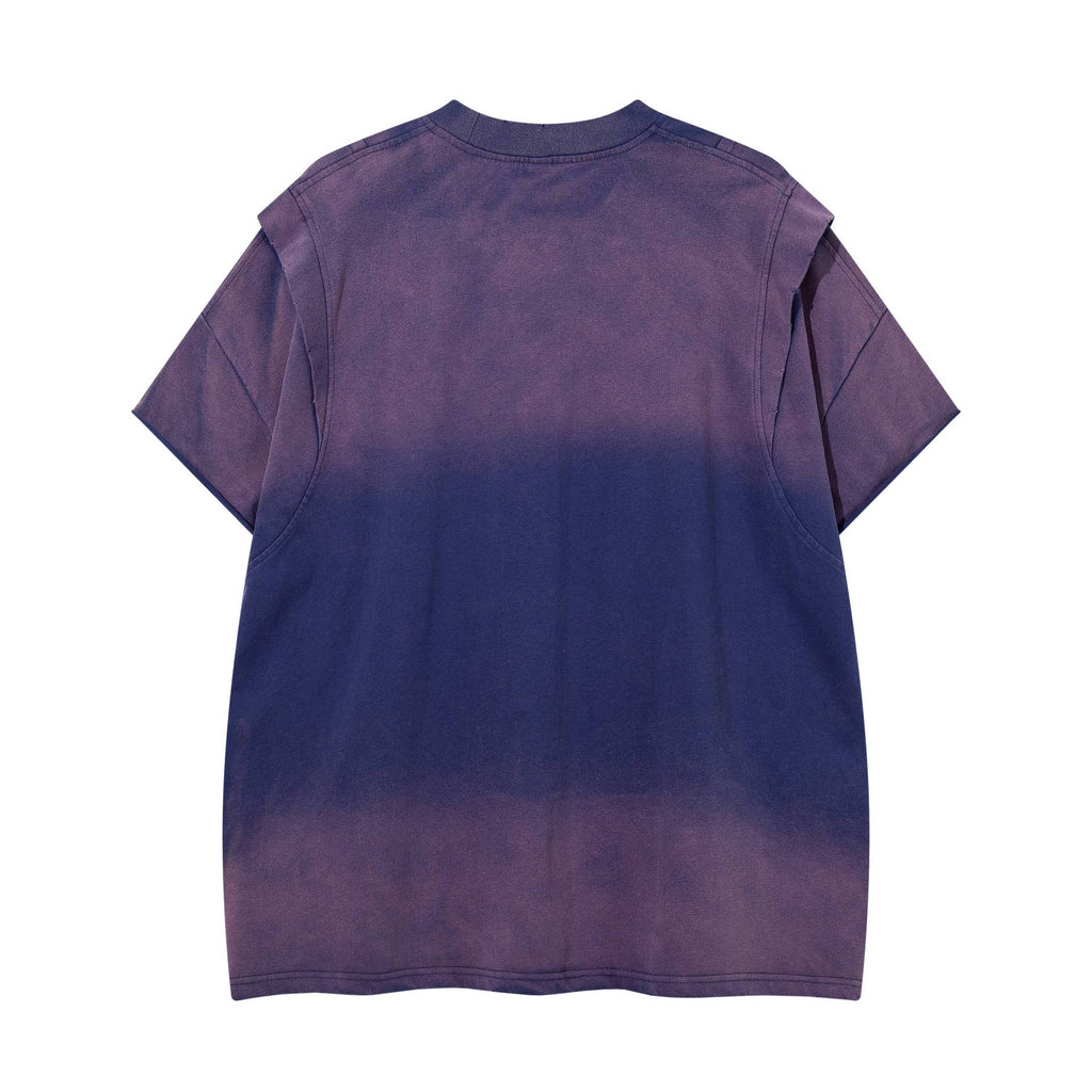 Gradient Deconstruction Splicing Short Sleeve Shirt For Men